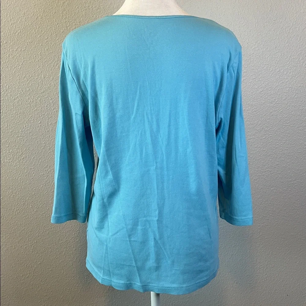 Christopher & Banks Satin Trim Crewneck 3/4 Sleeve TShirt Blue Size Large - Picture 4 of 8